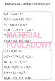 Szybkie karteczki - dodawanie, odejmowanie, mnożenie, dzielenie ułamków, działania na ułamkach (karta pracy, kartkówka kl 4, 5, 6, 7, 8)