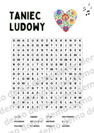 Muzyka, klasa 4-5. Taniec ludowy. Karta pracy: wykreślanka.