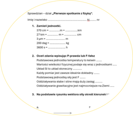sprawdzian / karta powtórzenia "Pierwsze spotkanie z fizyką".