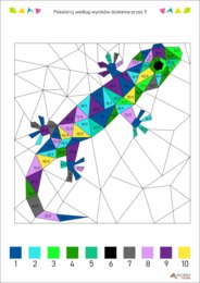 Dzielenie przez 9 - kolorowanka według wyników dzielenia, nauka mnożenia i dzielenia