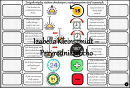 Notatka okienkowa/stacja zadaniowe/notatka interaktywna/notatka graficzna/karta pracy/sketchnotka „Czas na Ziemi”, „Ruch obrotowy ziemi” w pdf. Geografia 6 , dział „Ruchy Ziemi”. Materiał wykonany na podstawie podręcznika z wydawnictwa Nowa Era – nowość 