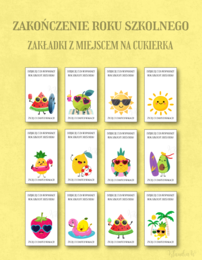 Zakończenie roku szkolnego/ wakacje - zakładki z miejscem na cukierka