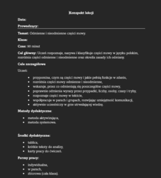 Odmienne i nieodmienne części mowy- scenariusz lekcji