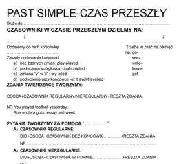 PAST SIMPLE dla początkujących/karta pracy dla ucznia/notatka do uzupełnienia/wklejka