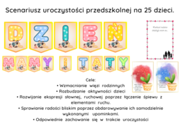 Scenariusz uroczystości przedszkolnej z okazji Dnia Mamy i Taty - 25 dzieci. Dzień Rodziny