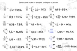 Ułamki zwykłe → dziesiętne → procenty – karta pracy z rozwiązaniami (klasy 6–8)