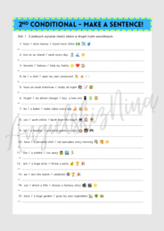 2nd Conditional - Make a Sentence! - Drugi Tryb Warunkowy - karta pracy - ćwiczenia - zadania - do druku - egzamin ósmoklasisty - matura - gramatyka - do wydrukowania - .pdf