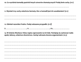 "Zemsta" - sprawdzian wiedzy i umiejętności (po omówieniu lektury)