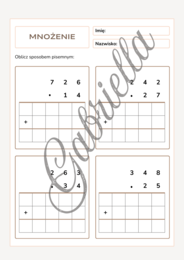 Karta pracy mnożenie pisemne przez liczbę dwucyfrową klasa 4