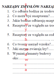 Receptory, narząd wzroku - karta pracy