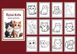 🖤🐱DZIEŃ KOTA – Galeria portretów – kolorowanka – kolorowanki – biblioteka – świetlica – przedszkole – 25 wersji - Dzień Czarnego Kota