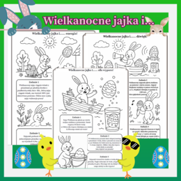 Kolorowanka. Fizyka. Zadania - energia, siła wyporu, dźwięk. Wielkanoc. Mrs_Physics. Fizunia