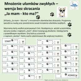 Mnożenie ułamków zwykłych  bez skracania w formie zabawy "ja mam kto ma"