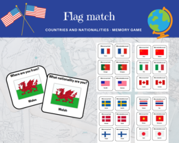 Flag Match: Countries & Nationalities - Memory game- Państwa, Narodowości, Flagi Gra Memory, język angielski, klasa 4, 5, 6