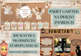 Pakiet gazetek na Święto Zmarłych| 3 plakaty 6 x A4| Idealny zestaw dla młodszych i starszych klas| 60 stron gotowych do druku