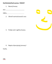 karta pracy/kartkówka KWASY wraz z dysocjacją