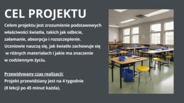 Projekt edukacyjny z fizyki dla szkoły podstawowej: ,,Badamy Właściwości Światła"