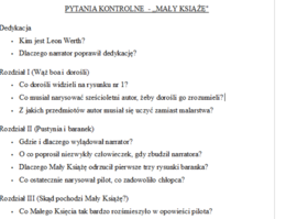 Pytania kontrolne do lektury "Mały Książę"