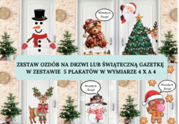 🎄✨ Zestaw Ozdób na Drzwi lub Świąteczną Gazetkę — 5 Plakatów XXL (4 × A4 każdy!) + 5 Grafik-Niespodzianek! ✨🎄| 6o stron do druku! Idealne jako ozdoba klasy|korytarza| pokoju dziec