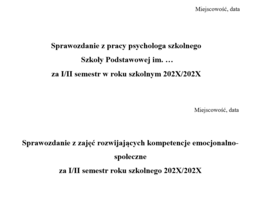 Sprawozdanie z pracy psychologa szkolnego, sprawozdanie z zajęć rozwijających kompetencje emocjonalno- społeczne.