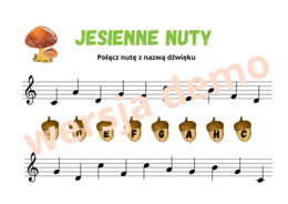 Muzyka. Nauka nut. "Jesienne nuty". Rozpoznawanie wysokości dźwięków w kluczu wiolinowym.