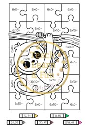 Kolorowanka matematyczna — Mnożenie x6 z wesołą małpką! 🐒