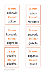 Gra logopedyczna - zestaw kart typu kto ma, ja mam – głoski syczące