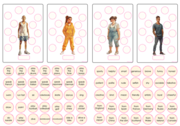 Karty na speaking: opis postaci z to be/have got/can/is wearing