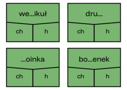 Zestaw wyrazów z trudnościami ortograficznymi- klamerki. 96 kart.