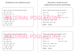 Szybkie karteczki – wyrażenia algebraiczne, sumy algebraiczne, jednomiany, redukcja wyrazów podobnych (karta pracy, kartkówka kl. 6, 7, 8)