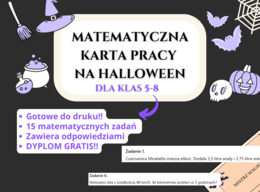 🎃 Matematyczne Halloween 👻🧮 – karta pracy + darmowy dyplom | matematyka, klasy 5–8, halloween, ułamki, działania, równania, pole figur, szkoła podstawowa, konkurs