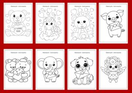 WALENTYNKI – kolorowanka – kolorowanki – biblioteka – świetlica – przedszkole – 30 wersji