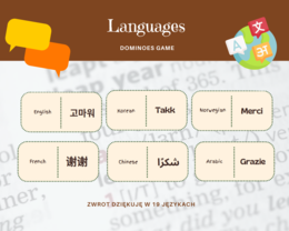 Thank you Domino na Europejski Dzień Języków - Dziękuję w 19 różnych językach - 2 wersje językowe- język polski, język angielski