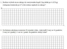 Kartkówka / karta pracy zadania tekstowe.
