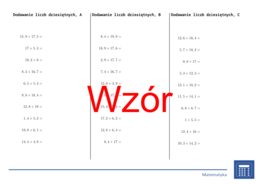 Dodawanie liczb dziesiętnych | matematyka | 26 kolumn