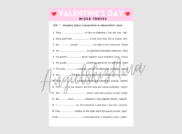 Valentine's Day - Walentynki - karta pracy - mix czasów - gramatyka - powtórka - ćwiczenia