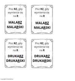 Memory ortograficzne – zasady pisowni z ż-rz (wersja czarno-biała)