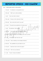 Reported Speech - Mix Czasów - karta pracy - mowa zależna - ćwiczenia - matura - angielski - do wydrukowania - .pdf