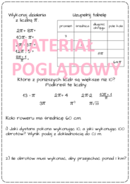 Pole koła i długość okręgu - notatka (plansza) + karta pracy. klasa 7 - 8.