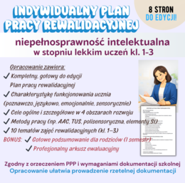 Indywidualny Plan Pracy Rewalidacyjnej – niepełnosprawność intelektualna w stopniu lekkim (kl. 1–3) Gotowe opracowanie Plan Rewalidacji