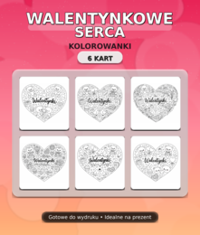 Walentynki – serca z wzorami do kolorowania (6 kart)