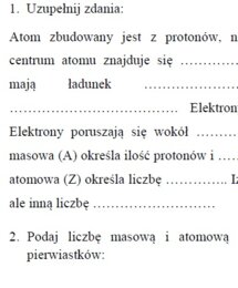 Jądro atomowe-karta pracy