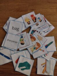 Przybory szkolne + czasowniki - fiszki do nauki j. angielskiego klasa 1, unit 1 Welcome to school (36 sztuk) na podstawie podręcznika Tiger and friends