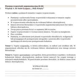 Arkusz egzaminacyjny "Mały Książę"