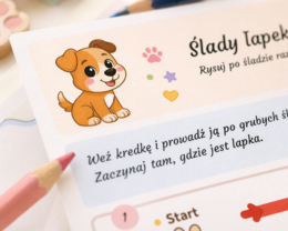 Ślady łapek Reksia – ćwiczenie grafomotoryczne