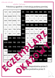 Kolorowanka - kodowanka - podzielność liczb przez 5