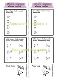 Skracanie i rozszerzanie ułamków zwykłych - kartkówka (klasa 4-5).