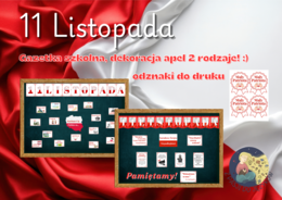 Gazetka edukacyjna, dekoracja 11 Listopada, Święto Niepodległości, do druku, napisy dekoracyjne.