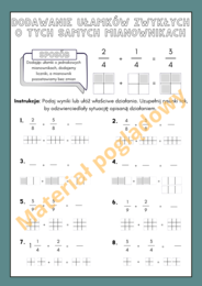 Dodawanie ułamków zwykłych o tych samych mianownikach (wraz z interpretacją graficzną). Karta pracy