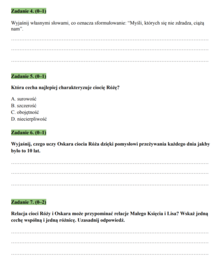 Arkusz egzaminacyjny – z frag. „Oskara i pani Róży” (klasa 8)